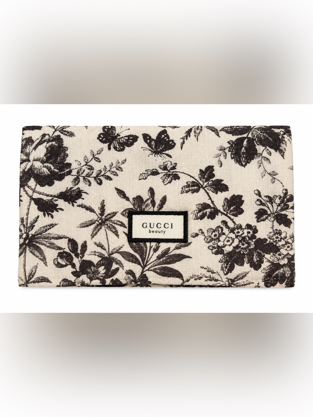Gucci Bloom Y3 Floral Print Cosmetic Pouch in Beige and Black